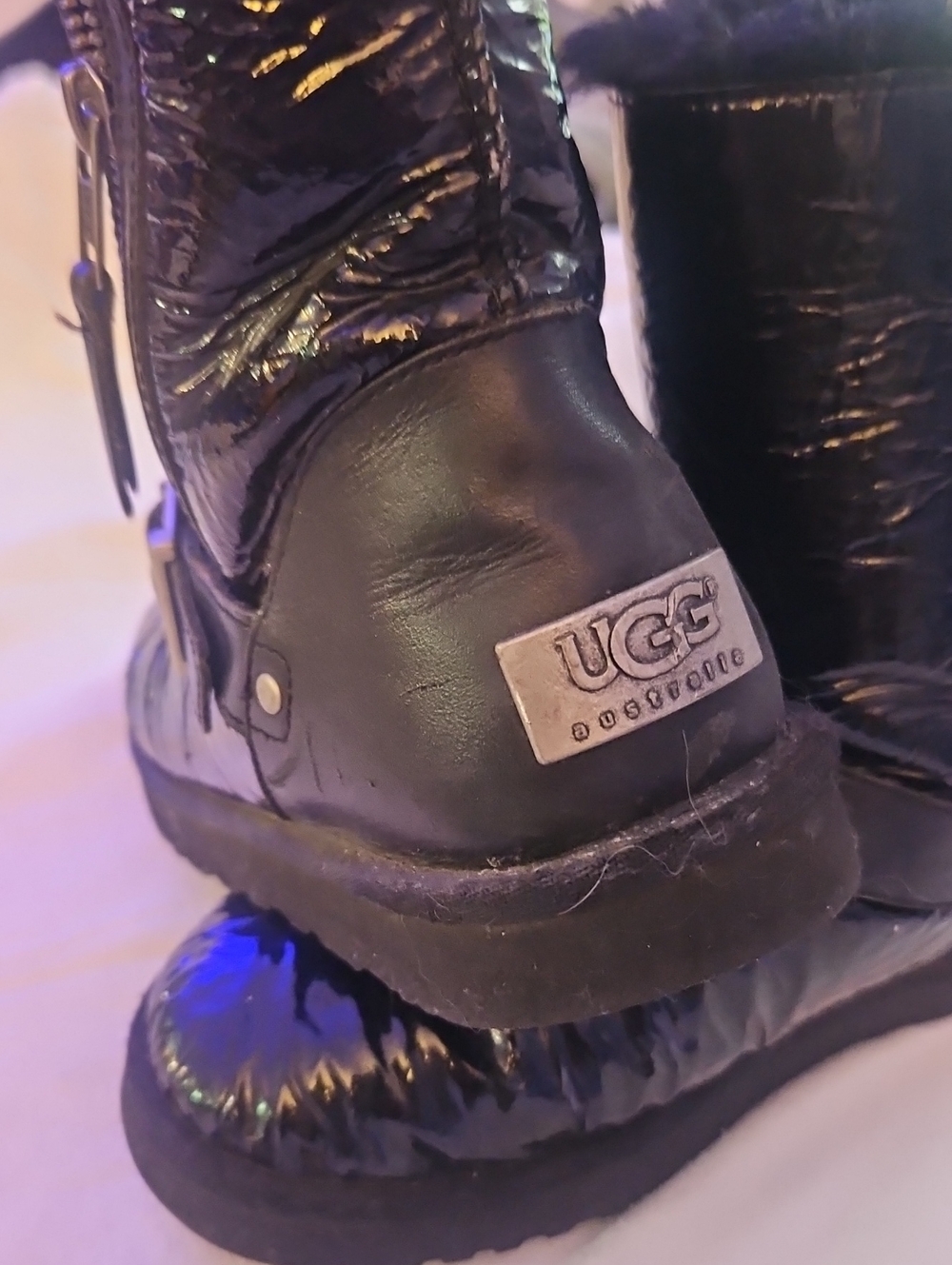 UGG Vintage Black Shiny Quilted Puffer Boots
